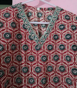 Red &amp; Blue Block Print short kurti