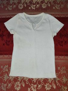 Ribbed V-Neck White Top