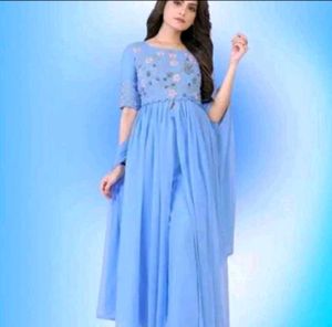 Stunning Blue Embroidered Ethnic Gown