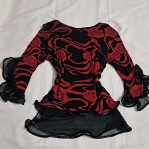Y2k Vintage Gothic Dark Romance Red Rose Print Top