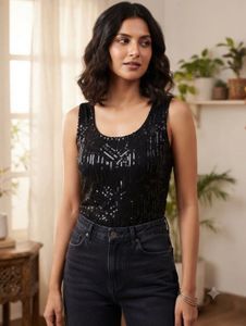 Sparkling Sequin Black Tank Top