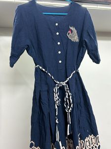 Navy Blue Embroidered Midi Dress xxl