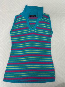 Striped Sleeveless Top Ribbed Knit