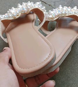 Women's Embellished Pearl Slides/Flats