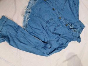 Blue Denim Crop Shirt