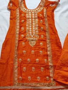 New Orange Embroidered Salwar Suit