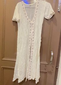 Cream White Lace Detail Maxi Cardigan