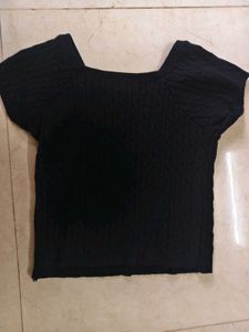 Chic Black Knit Square Neck Top