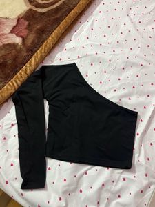 Trendy Black One Shoulder Top | Long Sleeve Crop T