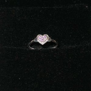 Silver Heart Ring with Pink Stones