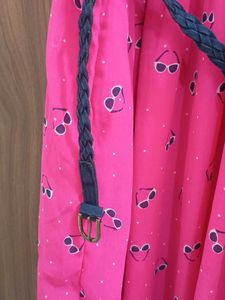 Chic Pink Cold Shoulder Dress with Fun Print