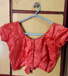 Red Checked Sari Blouse