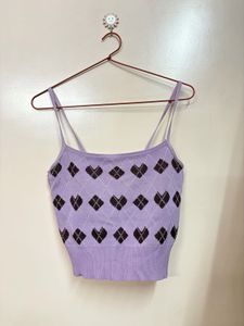 Lavender Argyle Knit Crop Top