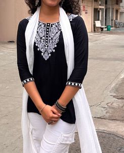 Elegant Black Kurta with White Dupatta