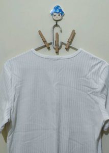 White Ribbed T-Shirt top with Floral Embroidery