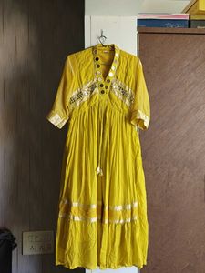 Vibrant Yellow Mirror Work Kurta