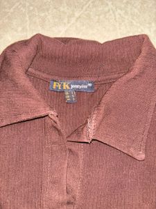 Chic Collared Sleeveless Brown Top