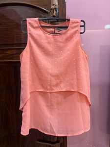 Peach Embellished Sleeveless Top