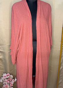 Coral Dotted Open Front Kimono Cardigan