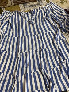 Blue &amp; White Striped Off-Shoulder Dress