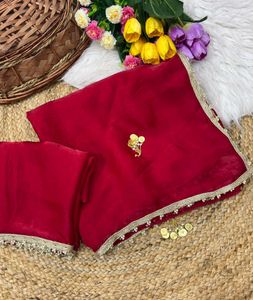 Vibrant Red Embroidered Saree