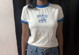 White "Positive State" Ringer Tee