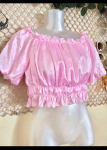 Pink Puff Sleeve Off-Shoulder Top