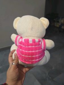 Cute Cream Teddy Bear with Pink Vest