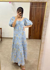 Floral Tiered Maxi Dress in Pastel Blue Mint