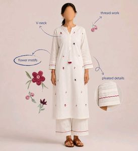 White Kurta Set with Floral Embroidery