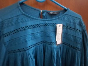 Blue Embroidered Long Sleeve Top