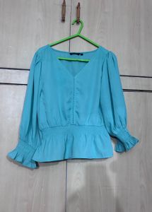 Sea Green Top with Ruffled Cuffs