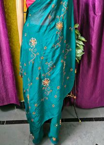 Elegant Teal Embroidered Dupatta &amp; Pant Set