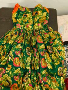 Elegant Green &amp; Orange Brocade Lehenga Choli