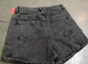 Washed Black Denim Shorts