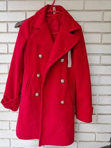 Elegant Red Double-Breasted Wool Coat