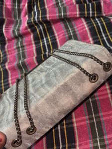 Grey Embossed Chain Shoulder Bag