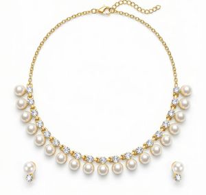 Elegant Pearl &amp; Crystal Necklace Set