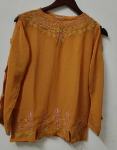 Embroidered Orange Kurta