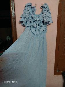 Blue Ruffle Maxi Dress