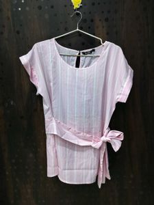 Women's Pink Striped Tie-Waist Top