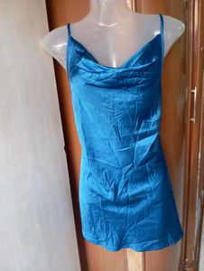 Elegant Blue Satin Slip Dress