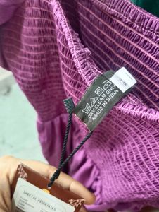 Purple Smocked Puff Sleeve Midi Dress