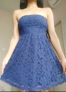 Blue Lace Strapless Dress