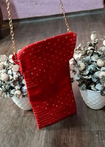 Red Sequined Clutch Bag with Gold Chain