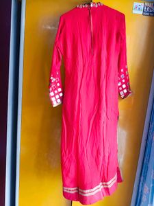 Red Embroidered Women's Straight Kurti | Elegant P