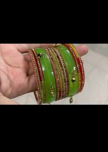 Vibrant Green jhunki Designer Bangles Set
