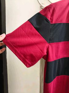 Men's Maroon &amp; Black Striped Polo T-Shirt