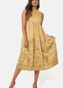 Pretty Beige Gold  Midi Dress