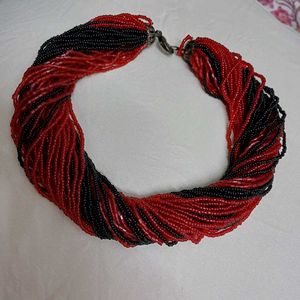Red &amp; Black Beaded Choker Necklace